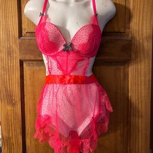 Victoria's Secret Hot Pink Lace Chemise